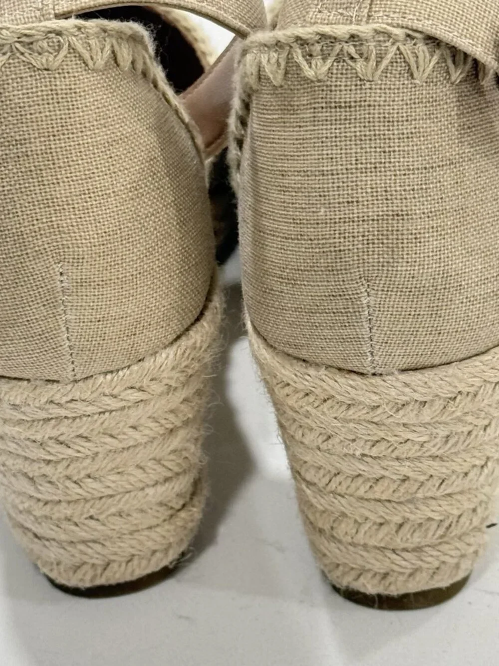 Draper James Tan Canvas Jut Espadrille Wedges Size 8.5 Ankle Wrap Coastal Summer